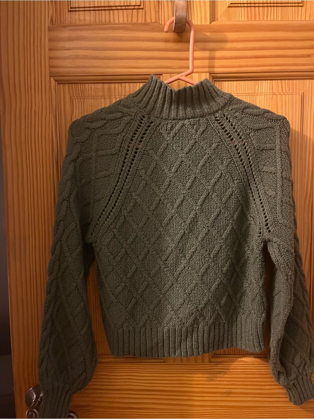American Eagle Outfitters Olive Cable Knit Mock Neck Sweater